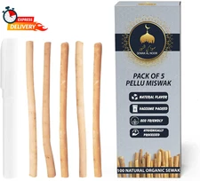 Pack of 5 Miswak Sticks for Teeth with Holder - Vacuum Sealed Natural Flavored C