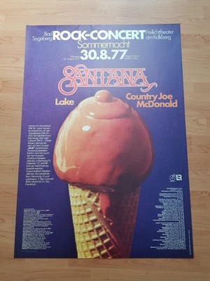 Gr. ORIGINAL Konzertplakat SANTANA, Lake, Bad Segeberg Kalkberg 1977 Poster