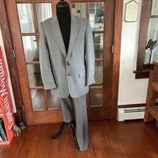 Vintage 1970's Gray Pinstripe Disco Gangster Suit Pants Blazer Polyester 42L