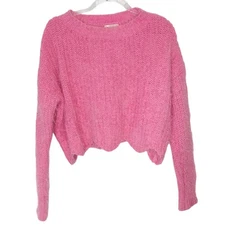 &merci Hot Pink Eyelash Cropped Oversize Sweater Womens MD Preppy Maximalist