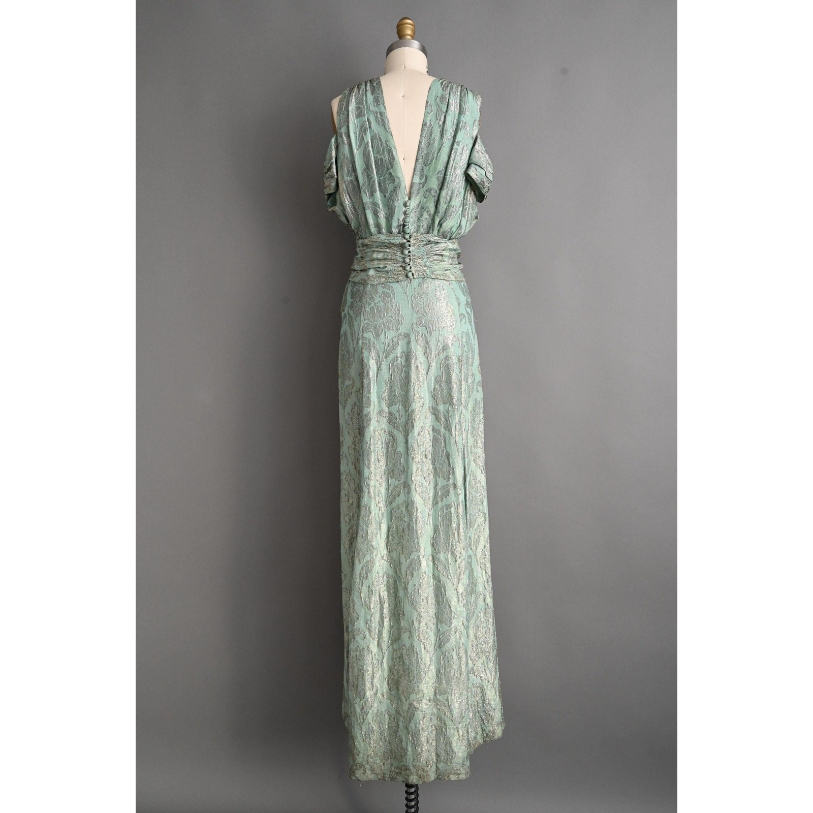 Vintage 1930s Dress | Rare Antique Mint Green Silver Lamé Party Gown | XS Small image 10