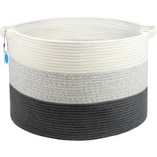 Cotton Rope Storage Basket Laundry Hamper Blanket Bin Grey 21.69 In