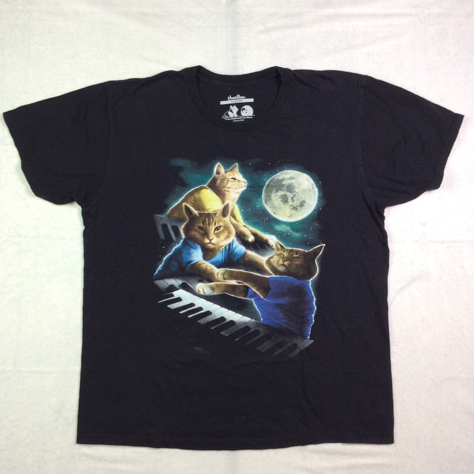 2000's Threadless Three Keyboard Cat Moon Black  … - image 1