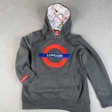 London Underground Hoodie Mens M Gray Tube Map Hood Sweatshirt Sweater Pullover