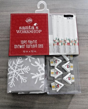 Winter Wonder Lane Santa's Workshop Village 13 pc Fabric Shower Curtain Set NIP