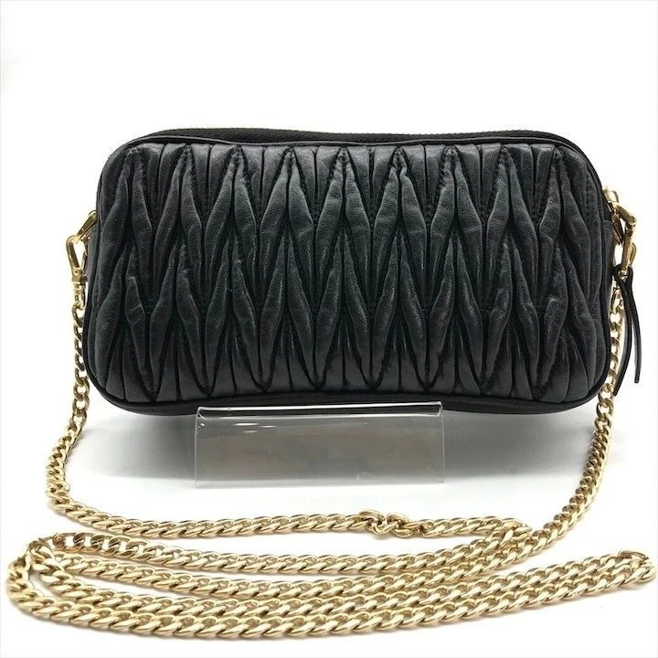 Borsa a tracolla MIU MIU Matelasse tracolla catena logo pelle nera USATA originale #S2290