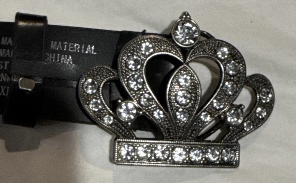 Black belt with Large Jeweled crown-shaped buckle metal adorned w Rhinestones2XL - Image 4 of 4
