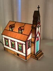 Vintage Stained Glass Church Lamp Tiffany Style Chapel Village Night Light 12"