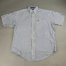 Tommy Hilfiger Shirt Medium White Blue Mens Button Up Striped Short Sleeve 94