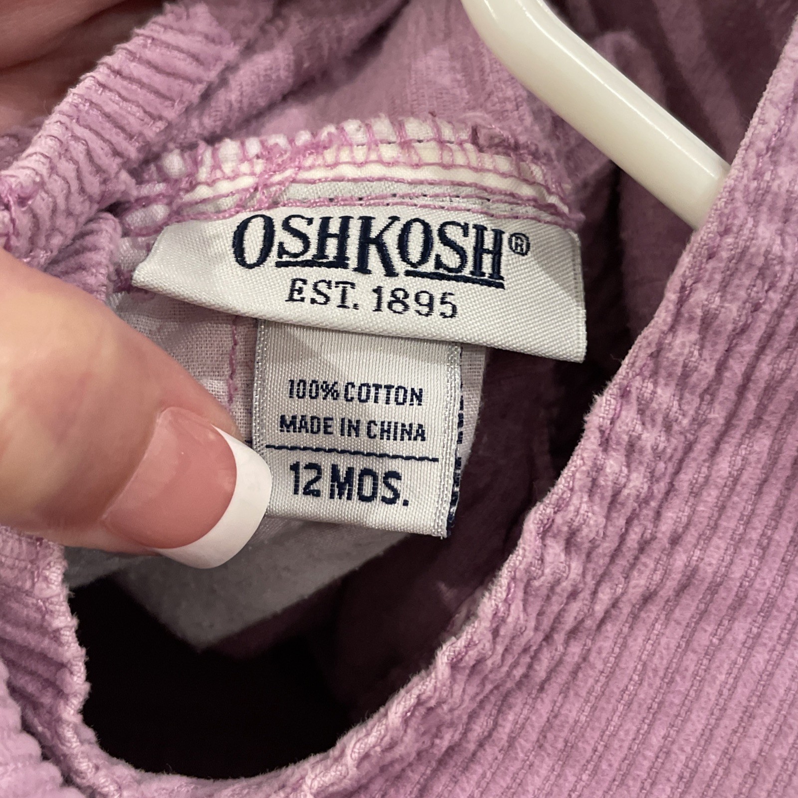 Vintage 90’s OshKosh B’Gosh Vestbak Light Purple Corduroy Overall Girls Sz 12 Mo