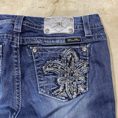 Miss Me Jeans Women’s 30 (34x32) Easy Boot DK216 Fleur De Lis - Picture 4 of 13