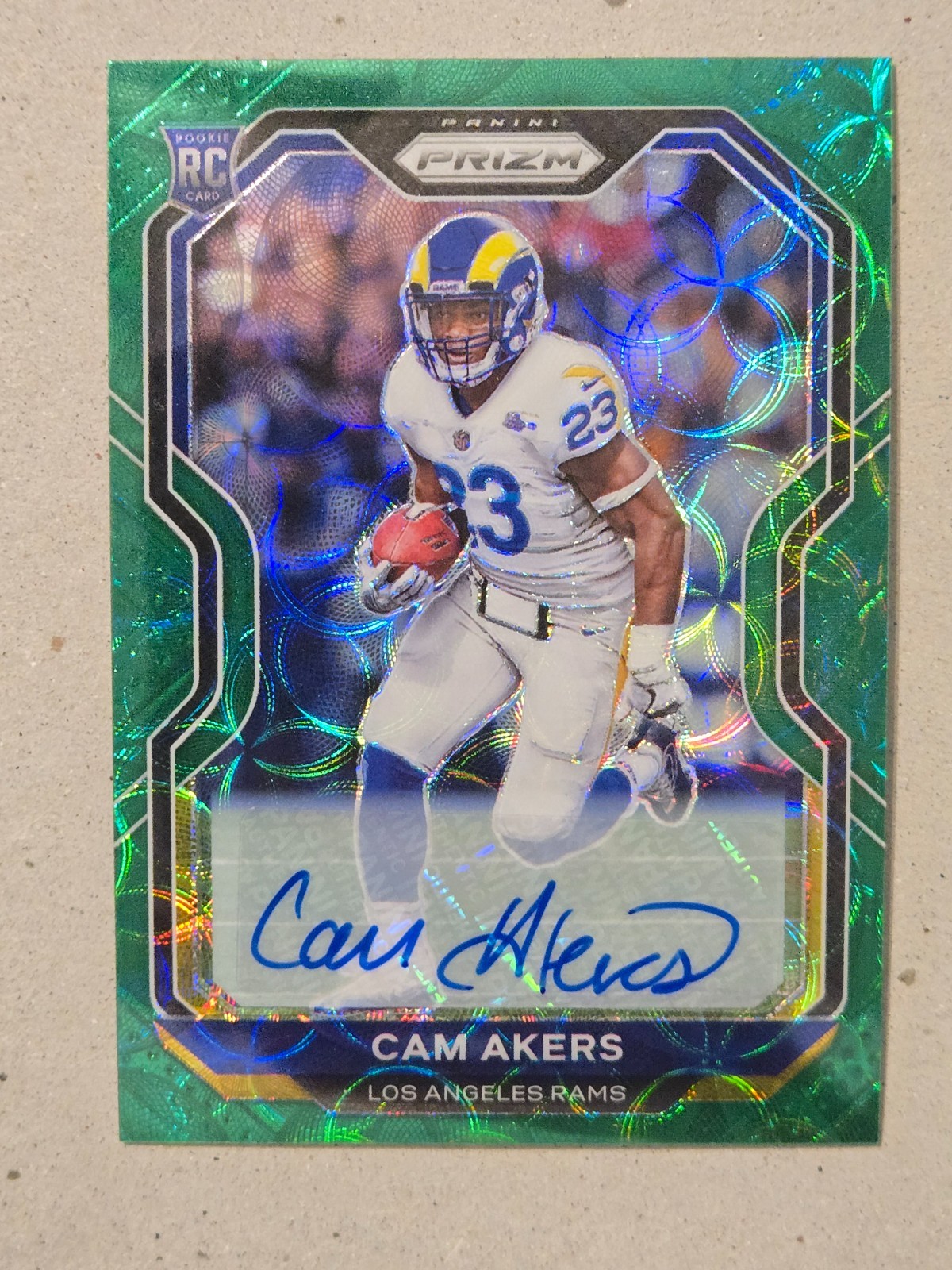 2020 Panini Prizm Green Scope #376 Cam Akers Rams RC Rookie AUTO /75