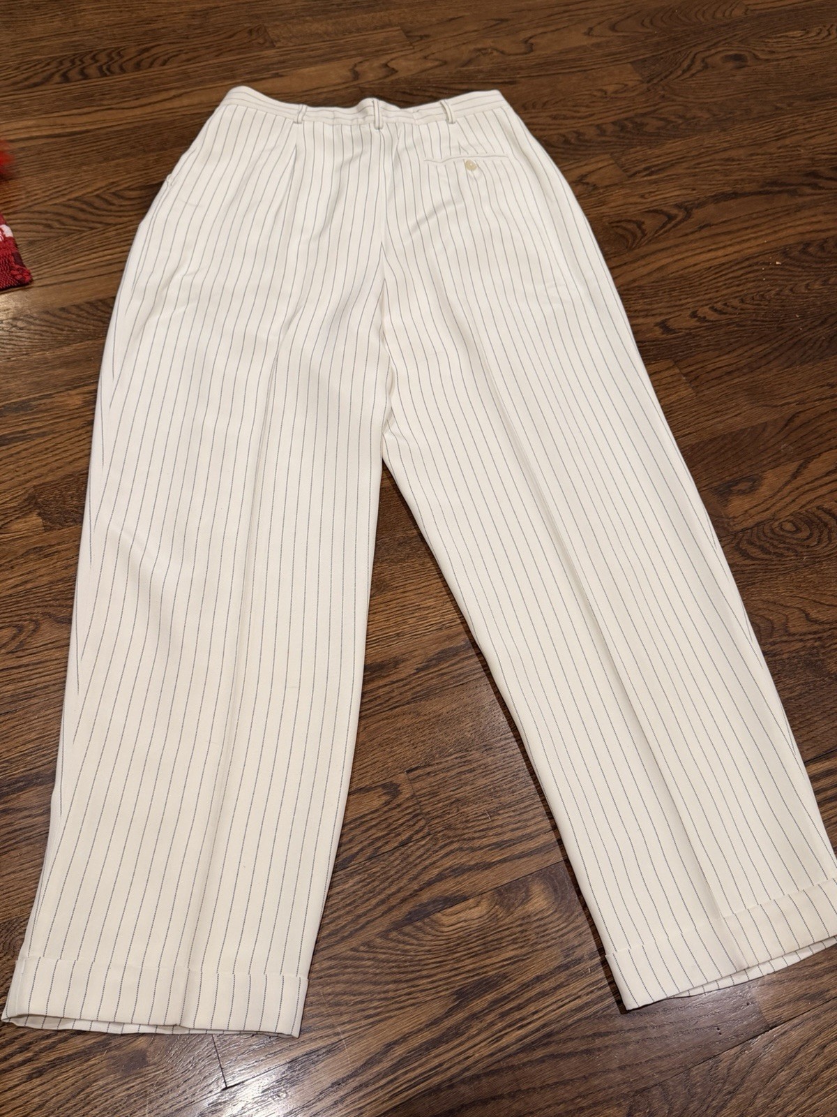 Lauren Ralph Lauren 100% Silk White Blue Pinstripe Dress Pants 14 Cuffed Lined thumbnail 4