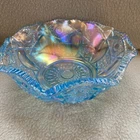 LE Smith Vintage Blue Pressed Glass Bowl Iridescent Carnival Glass