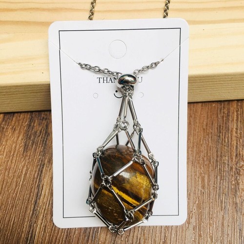 Silver Color Crystal Holder Cage Necklace Copper Stone Holder Necklace Party - Picture 11 of 15