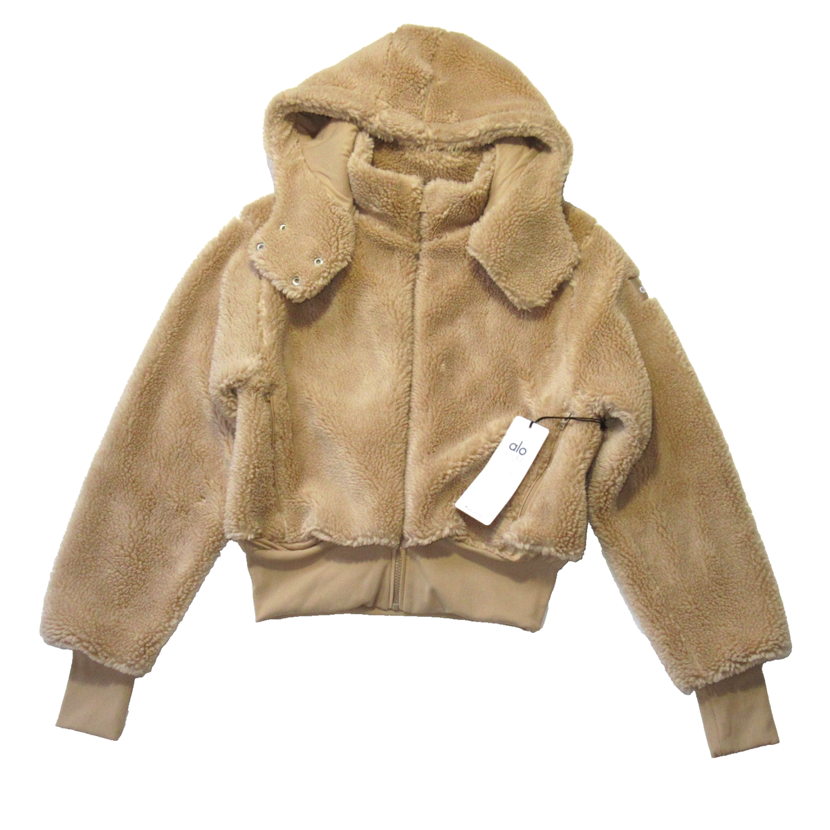 NWT ALO Women's Foxy Sherpa Jacket in Camel Relaxed Boxy Hooded