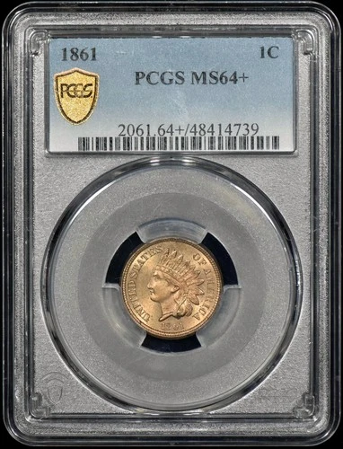 1861 Indian Head One Cent 1c Penny PCGS MS64+ w/ Gold Shield
