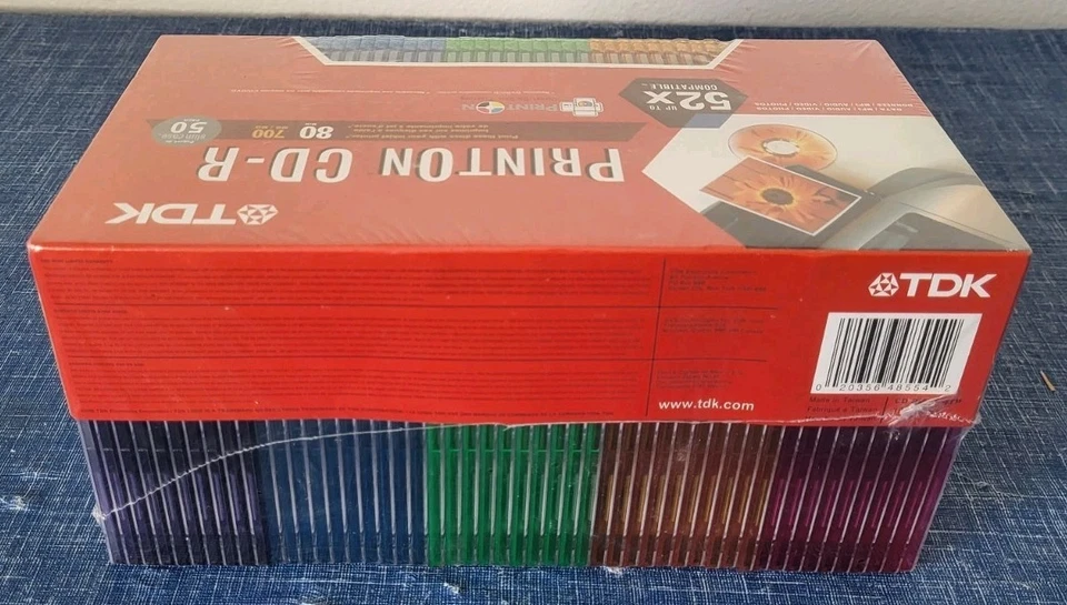TDK • PrintOn CD-R • 50pk • 52x 700MB 80min Discs w/Rainbow Slim Cases • New! - Image 4 of 4