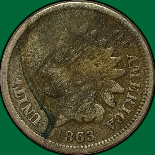 1863 Indian Head Cent Good G Coin, Corrosion #35377