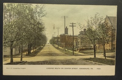 1907 Looking South Center Street Ebensburg PA Lithograph Photo Postcard Cambria