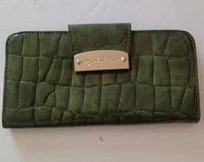 Liz Claiborne Wallet Clutch Green Faux Alligator Snap Close Vintage Old Money 