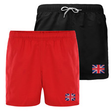 UNION JACK Flag Paint Print Swimming Swim Gym Shorts - BLACK & RED All Sizes
