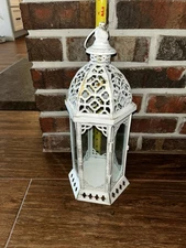 Large White Metal Decorative Moroccan Lantern Candle Holder Lamp - Indoor/Out...
