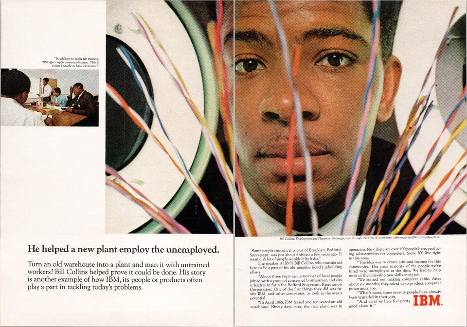 Original 1970 two-page IBM ad spotlighting diversity in computing — a genuinely interesting historical artifact that reframes tech history.