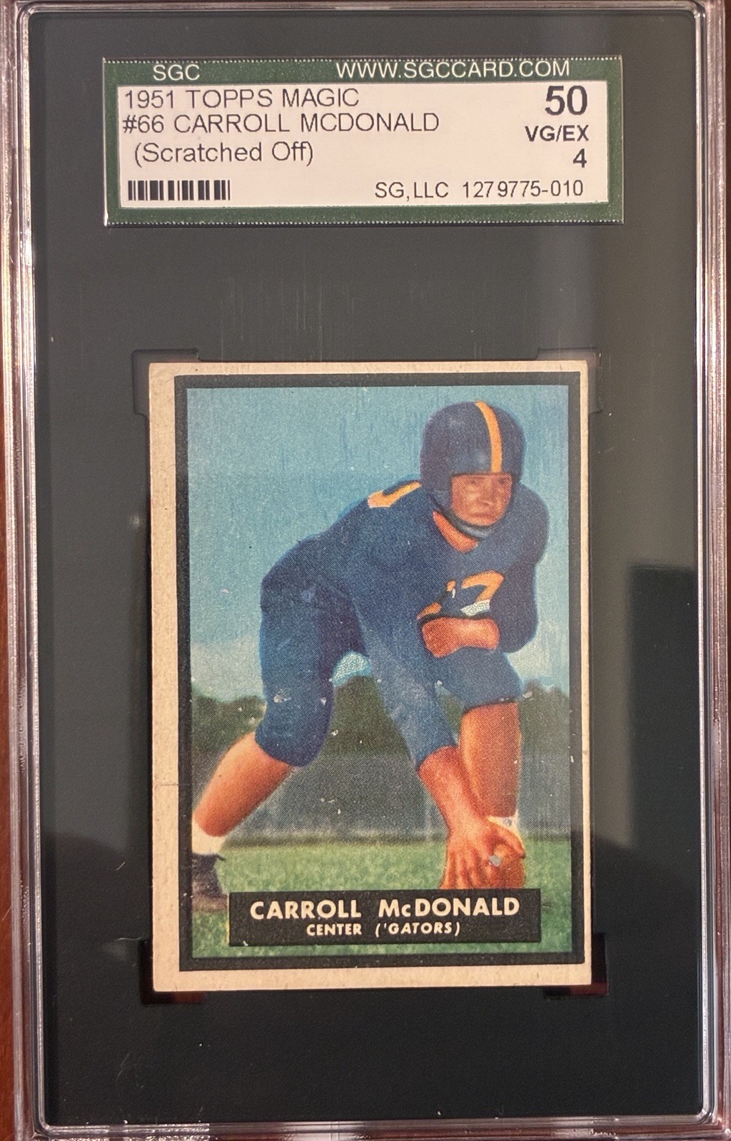 Carroll McDonald #66 Football Cards 1951 Topps Magic trading card — raw and PSA graded price guide
