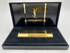 YVES SAINT LAURENT YSL Gas Lighter Gold /w box Ignition confirmed Vintage