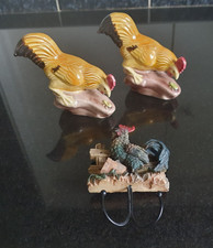 2 Ceramic Cockerel Ornaments + Cockerel Key Hook
