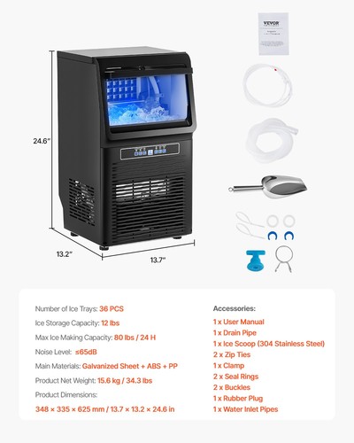 VEVOR Kommerzielle Eisbereiter Eismaschine 36,29kg/Tag LED Anzeige Restaurant - Bild 7 von 12
