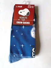 Peanuts Snoopy Crew Socks Size 6-13 Blue Moon Graphic 1 Pair
