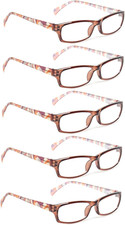 Reading Glasses 5 Pairs Fashion Ladies Readers Spring Hinge with Pattern Print E