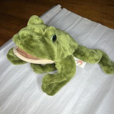 Folkmanis Green Frog Plush Hand Puppet Full Body Hook Loop Feet H Allen frog