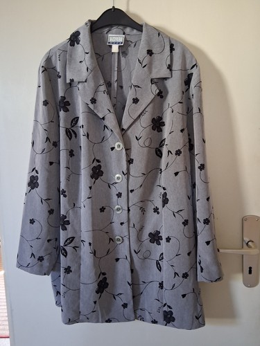 Sommer Jacke, Blazer, Kombi Mode, grau mit schwarzem Muster, Gr. 52, Nr. 231