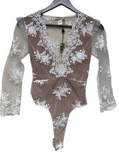 NEW For Love And Lemons Skivvies Women's Amber Scallop Lace Bodysuit Thong XS
