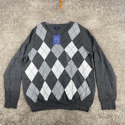 NWT Croft & Barrow True Comfort V-Neck Sweater Men's XL Gray Argyle Easy Care