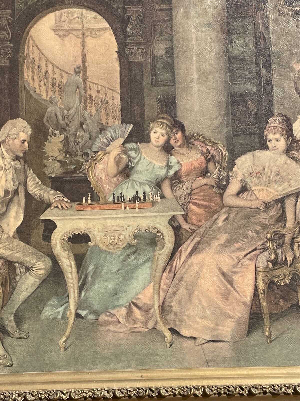 Vintage Print After the Famous Painting chess Game 