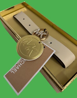 Michael Kors Belt LT CREAM 25MM PAVE LOGO IN BOX Size L/XL  display picture 3