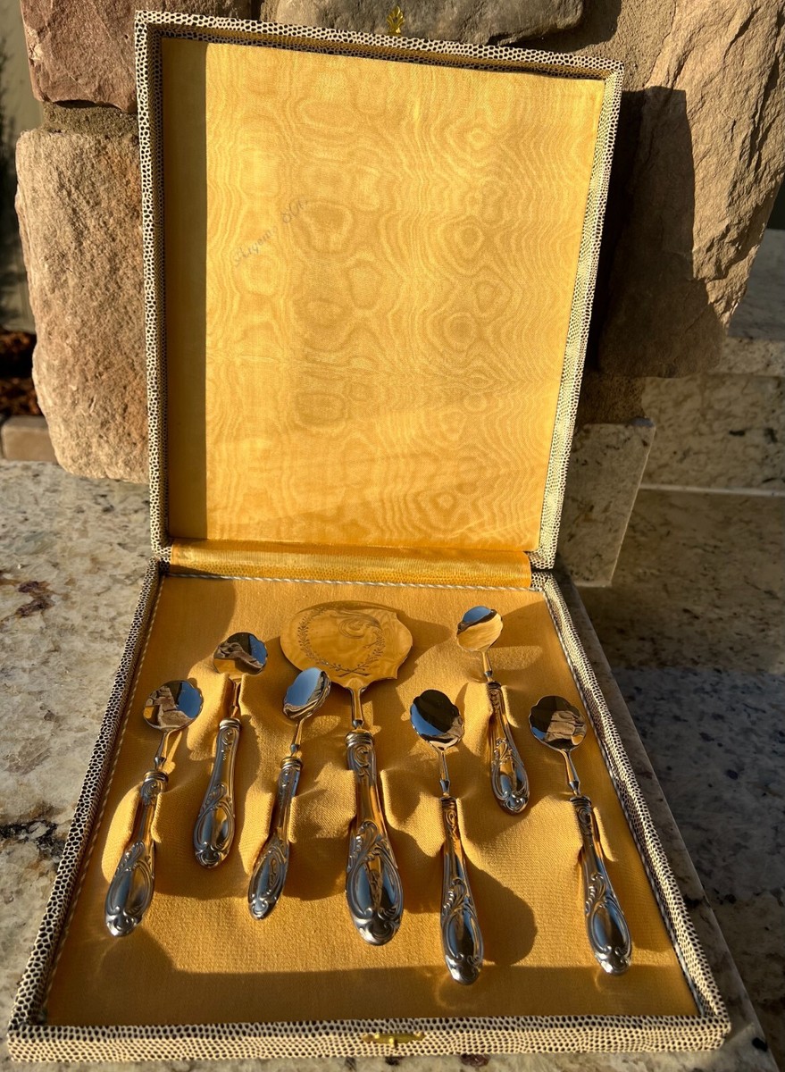 1930's Argento 800 Silver Dessert Serving Set With Box 6 Spoons