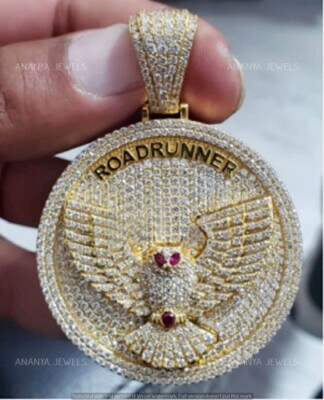 Moissanite 5 CT Custom Flying Bird Medallion Men Pendant 14K Yellow Gold Plated