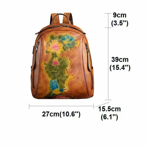 Nuevo Mujeres Genuino Real Cuero de Vaca Mochila Libro Bolso en relieve Bolso de mano Talla M - Imagen 2 de 16
