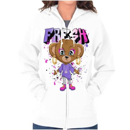 Cool Urban Streetwear Fresh Drip Teddy Bear Womens Zip Hooded Sweatshirt Hoodie