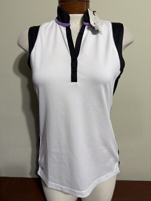 EP PRO NY Mandarin Collar 1/4 ZIP SLEEVELESS Golf Polo Women Small WHITE Logo