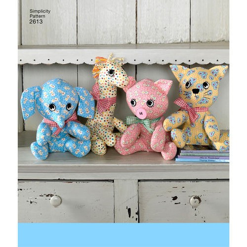 Simplicity Sewing Pattern 2613 Easy Stuffed Toys Animal Giraffe Pig Cat Elephant - Picture 5 of 5