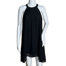 Astr Dress Womens Small Black Chiffon High Neck Shift Mini Dress Party Cocktail