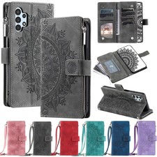 For Samsung A15 A35 A34 A05S A14 A54 A53 Zipper Wallet Leather Case Strap Cover