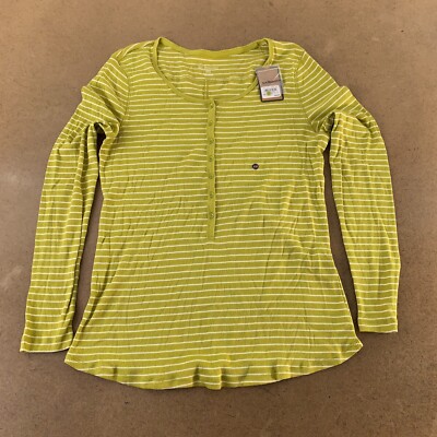 GH Bass & Co Women's Size XXL Avocado Striped Knit Long Sleeve Henley Tee NWT