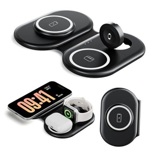 Cargador de viaje para iPhone y Apple Watch Air Pods - Carga 3 en 1 Negro